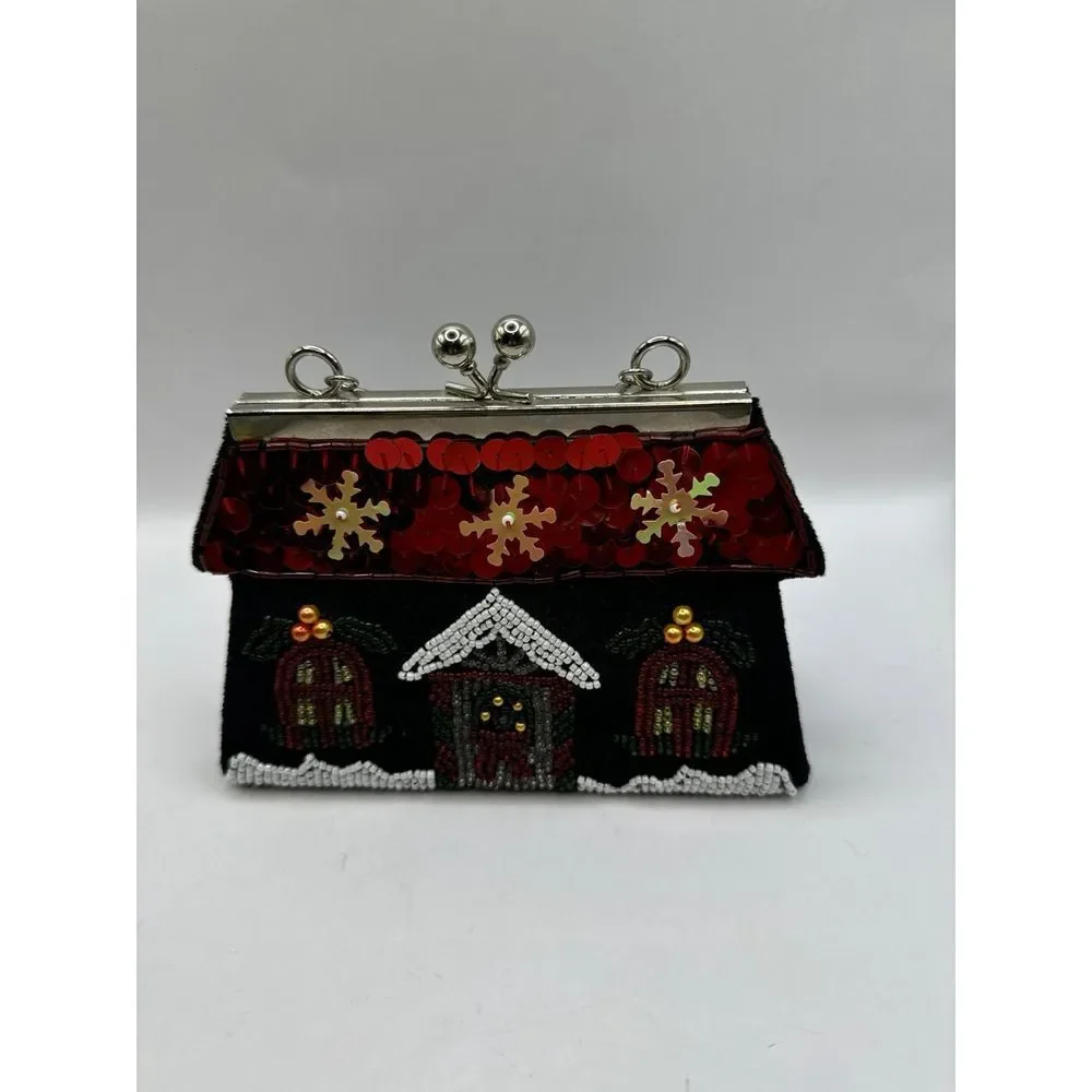 Little velvet and beads and sequins‎ christmas kiss lock purse